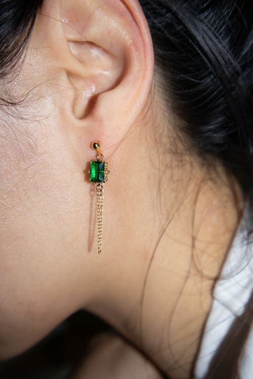 Shop Seree Eden Zircon Drop Earrings In Bright Green