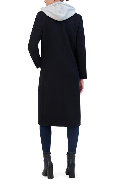 Rebecca Minkoff Double Breasted Longline Coat With Jersey Hooded Bib In Black/grey