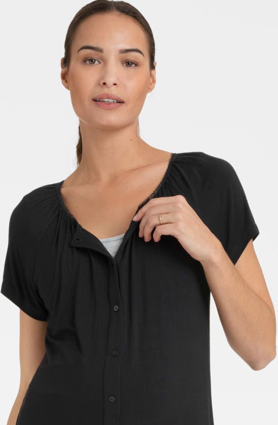 Shop Seraphine Button-up Maternity Nightgown In Black