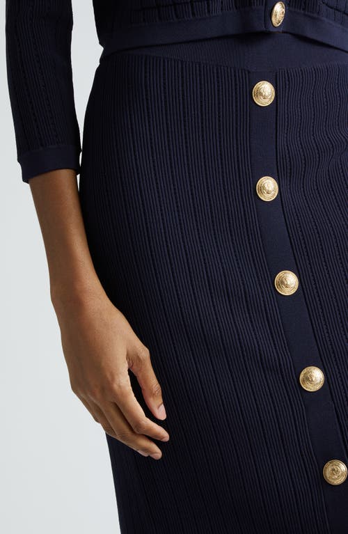 Shop L Agence L'agence Melania Pointelle Button Front Sweater Skirt In Midnight/gold