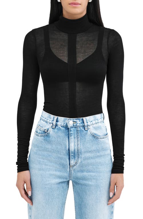 Marcella Amsterdam Sheer Jersey Turtleneck Top In Black