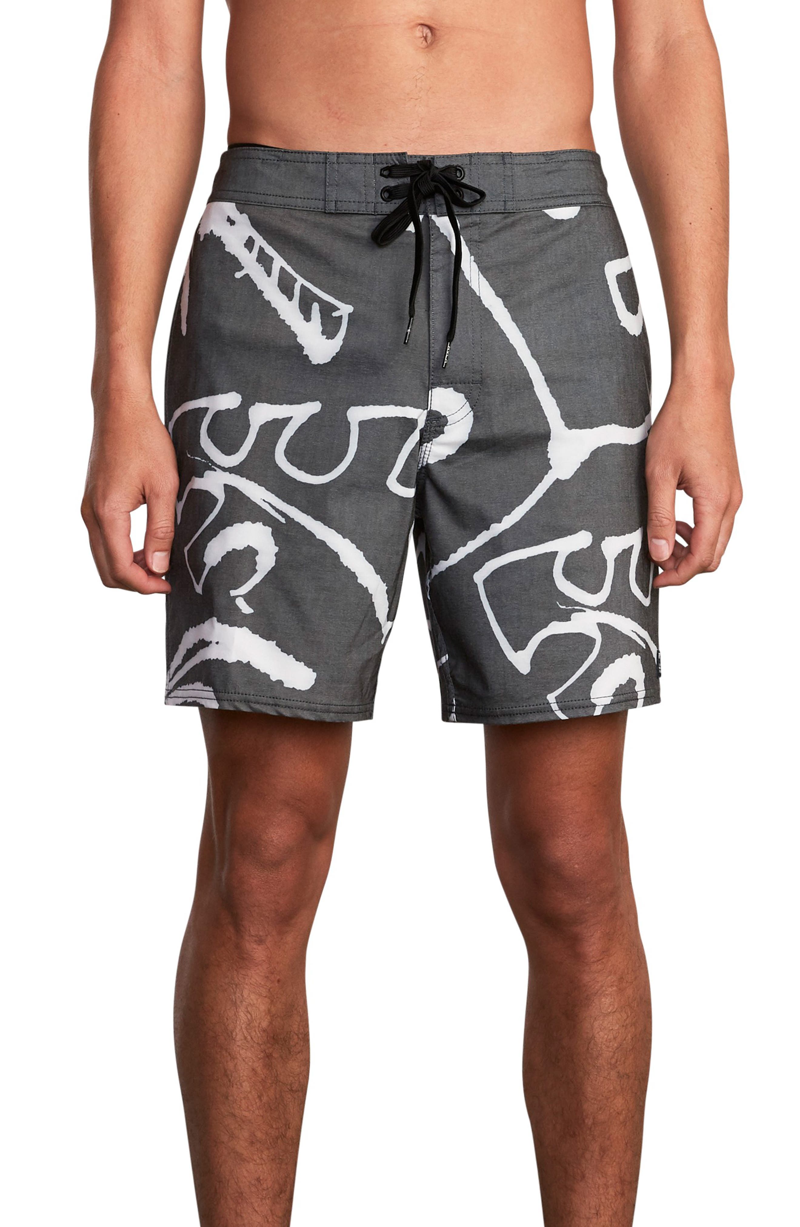 Rvca Palm Scribble Board Shorts, Black