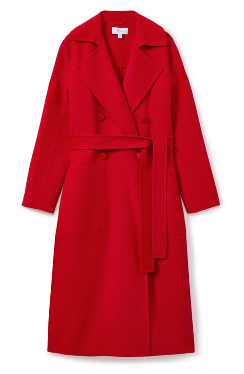 Shop Reiss Sasha Belted Double Breasted Wool Blend Coat In Red