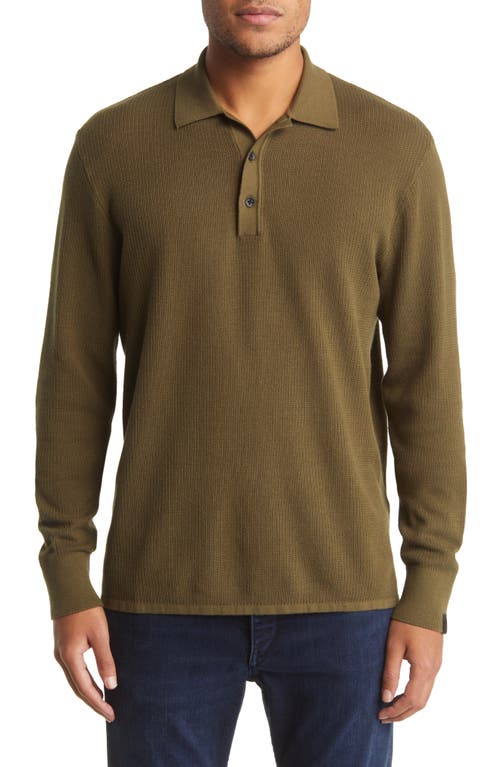 rag & bone Harvey Long Sleeve Polo in Army