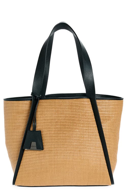 Akris Medium Alex Raffia & Leather Bucket Tote In 439 Camel/black