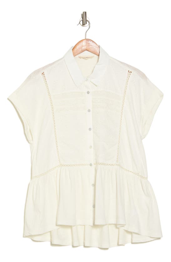 Shop Lucky Brand Lace Peplum Shirt In Whisper White