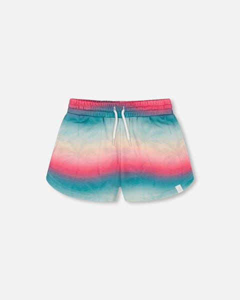 Girl's French Terry Short Printed Tie Dye Waves