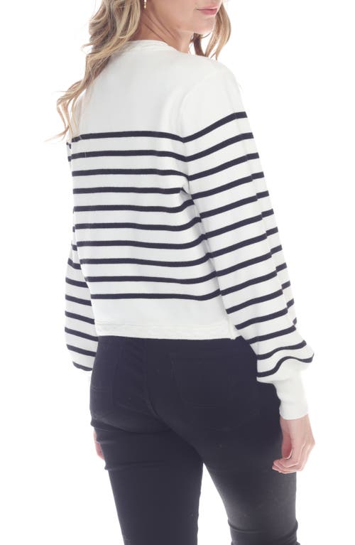 Rain And Rose Stripe Button Front Crop Cardigan In White/black