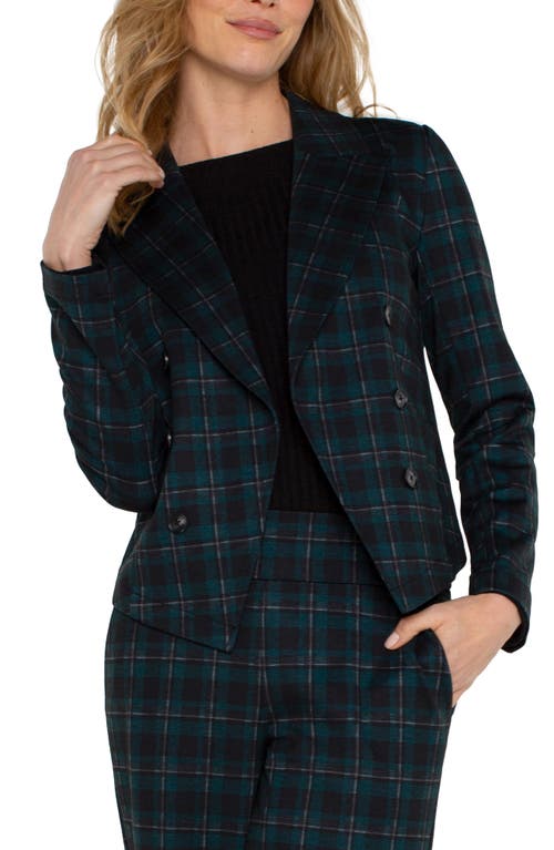 Shop Liverpool Plaid Double Breasted Blazer In Dark Forest