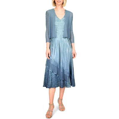 Komarov Tiered Ruffle Midi Dress With Jacket, Blue