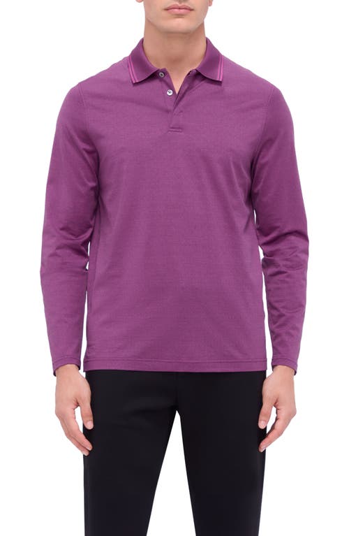 Shop Bugatchi Jacquard Long Sleeve Polo In Magenta