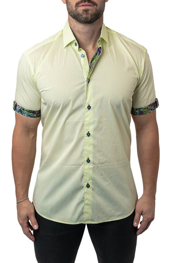 Shop Maceoo Galileo Calamansi Yellow Contemporary Fit Short Sleeve Button-up Shirt