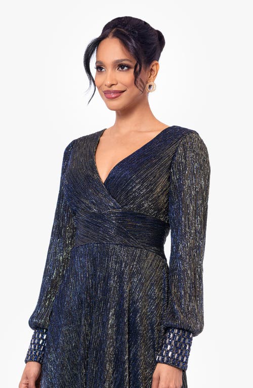 Betsy & Adam Women's Galaxy Metallic V-neck Gown In Navy/gold