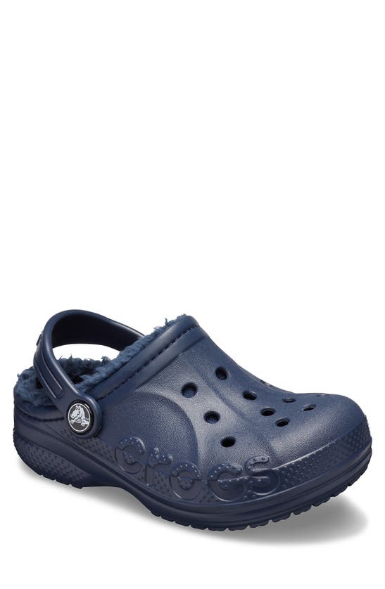 Crocs Baya Faux Shearling Lined Clog In Navy/ Navy