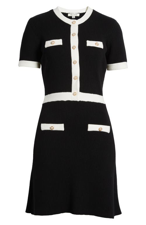Mila Mae Contrast Button Rib Minidress In Black White