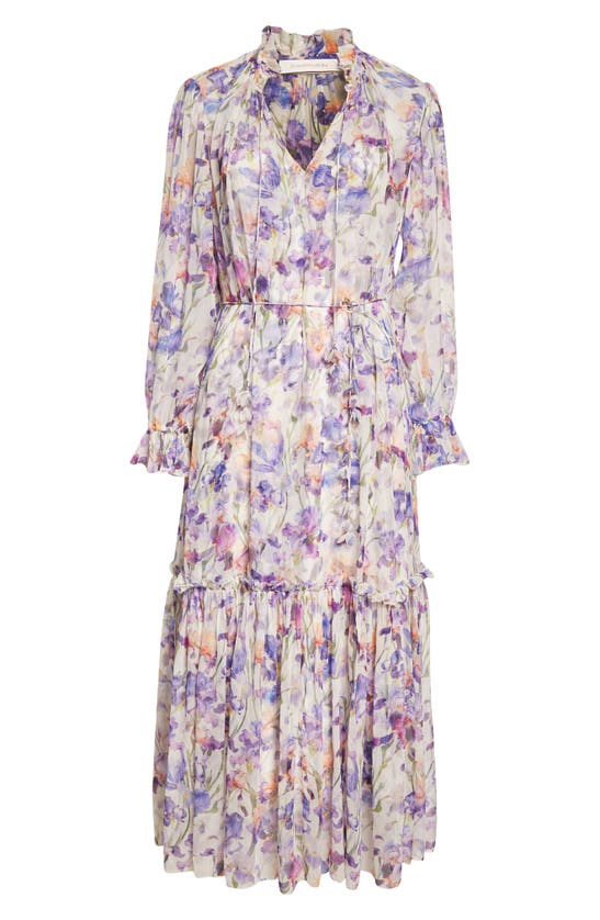 Zimmermann Tama Floral Semisheer Tiered Long Sleeve Silk Midi Dress In ...