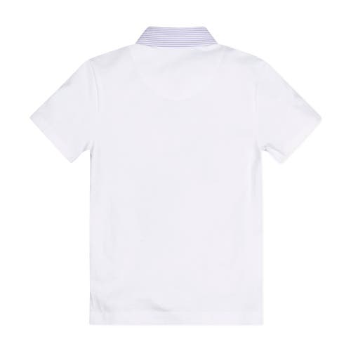 Hope & Henry Baby Boys' Organic Jersey Polo With Seersucker, Infant In White With Lavender Trim