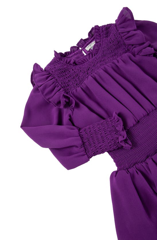 Shop Habitual Kids' Long Sleeve Smocked Crepe Dress In Purple