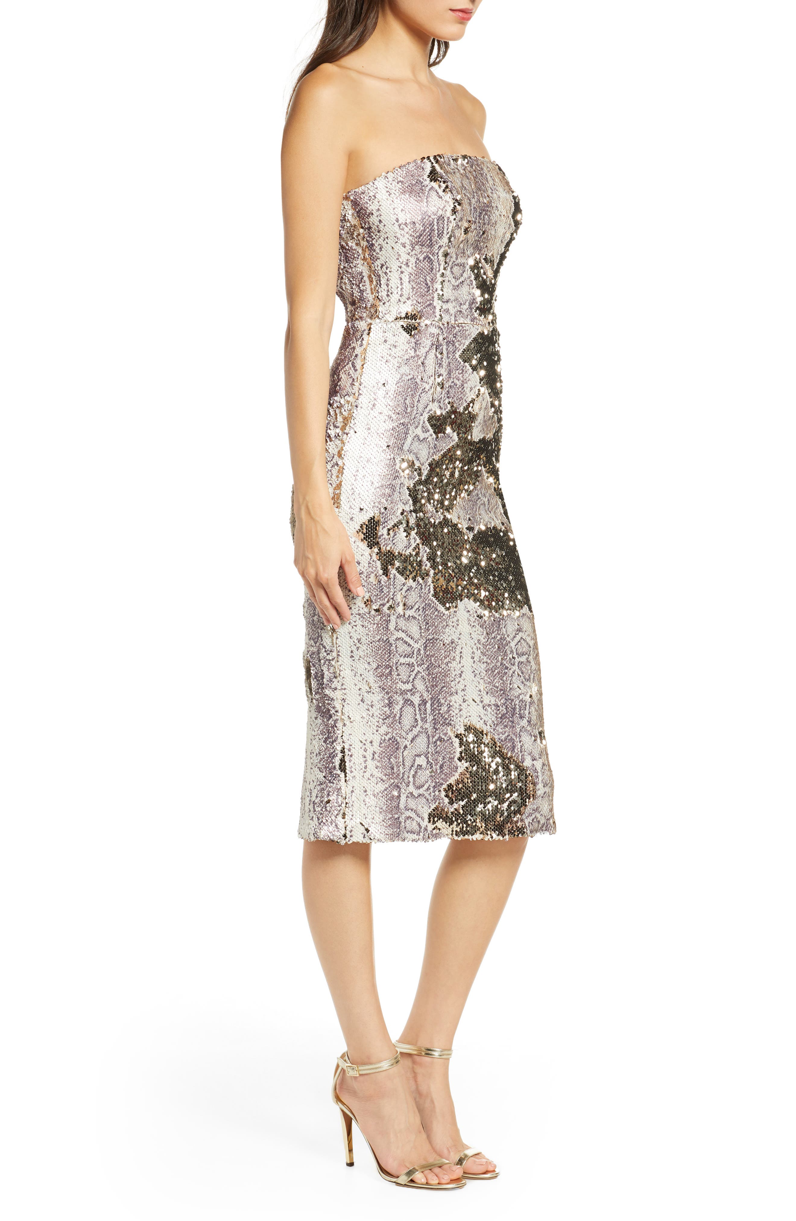 snake print strapless dress