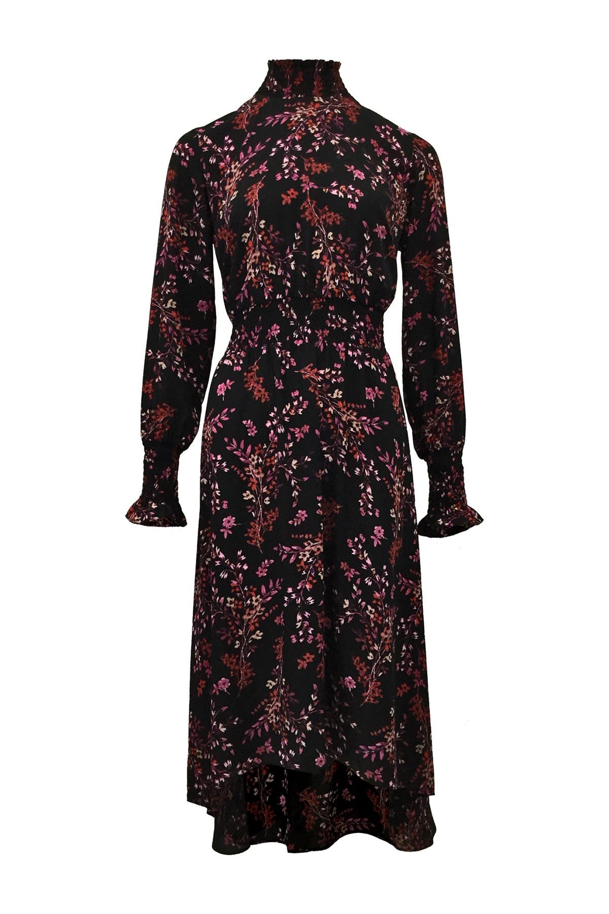 NANETTE nanette lepore | Floral Smocked Mock Neck Midi Dress ...