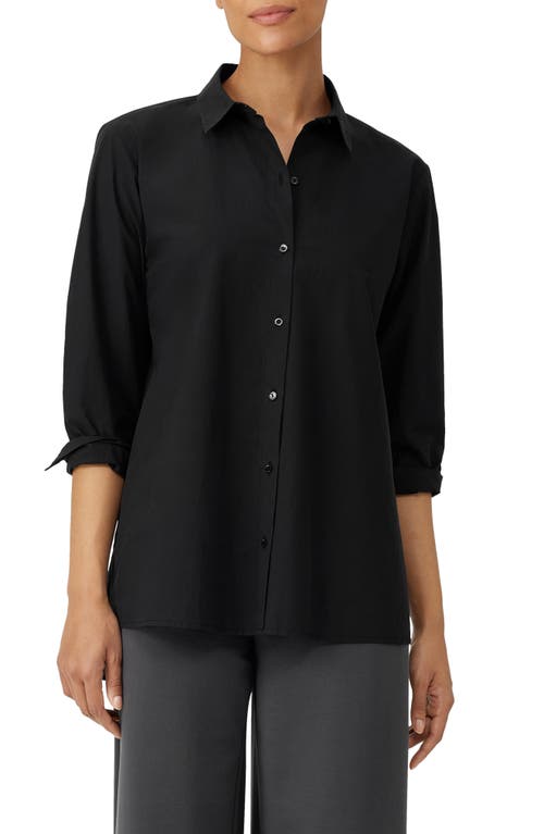 Eileen Fisher Classic Collar Easy Organic Cotton Button-Up Shirt in Black