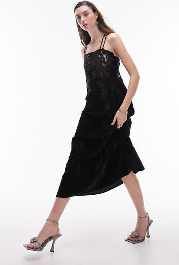 Topshop asymmetric cowl mini slip dress in black