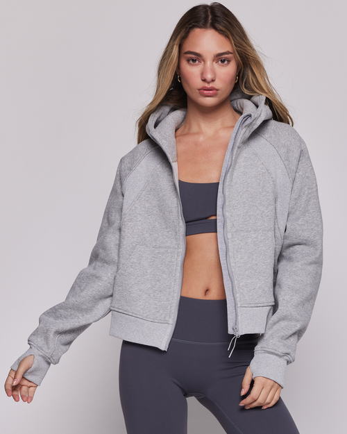 Shop Rebody Active Effortless Fleece Full Zip Hoodie In Heather Grey