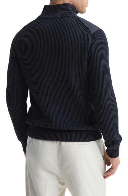 Reiss Mixed Media Zip Jacket In Navy