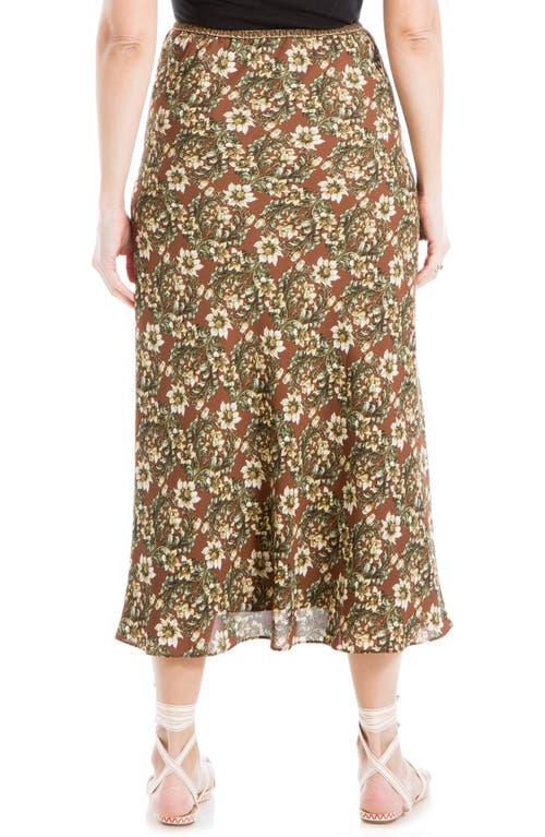 Max Studio Bias Satin Skirt In Chestnut/white Floral