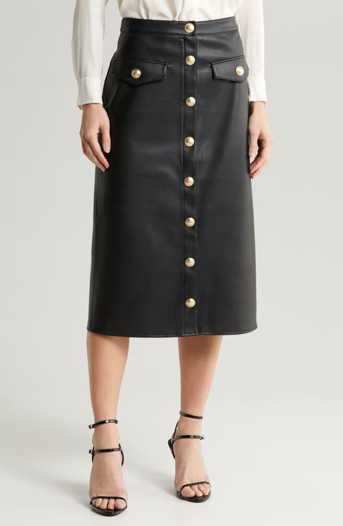 Milann Faux Leather Midi Skirt in Black