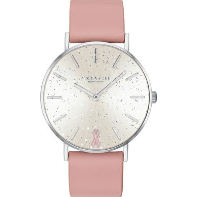Coach Perry Pink Ribbon Leather Strap Watch,