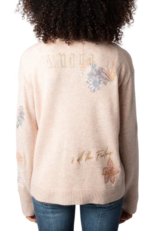 Shop Zadig & Voltaire Markus Concert Embroidered Cashmere Crewneck Sweater In Sweet