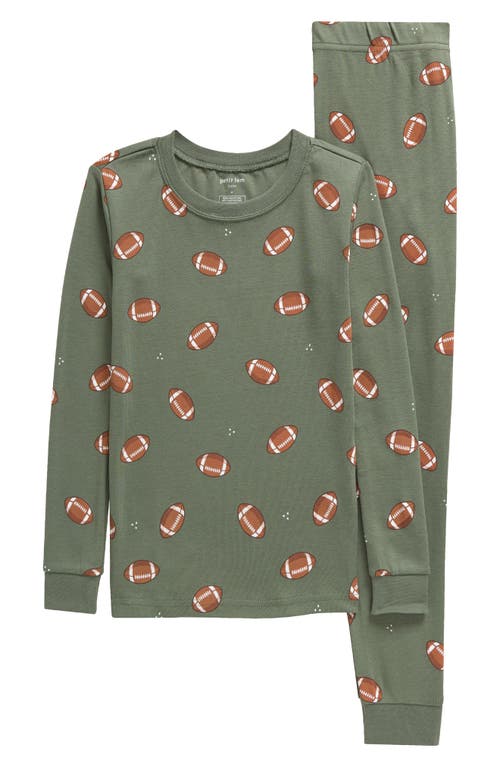 Shop Petit Lem Kids' Football Print Fitted Organic Cotton Two-piece Pajamas In Green