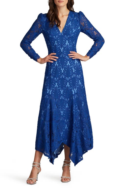 Shop Tadashi Shoji Corded Embroidery Bracelet Sleeve Handkerchief Hem Dress In Mystic Blue