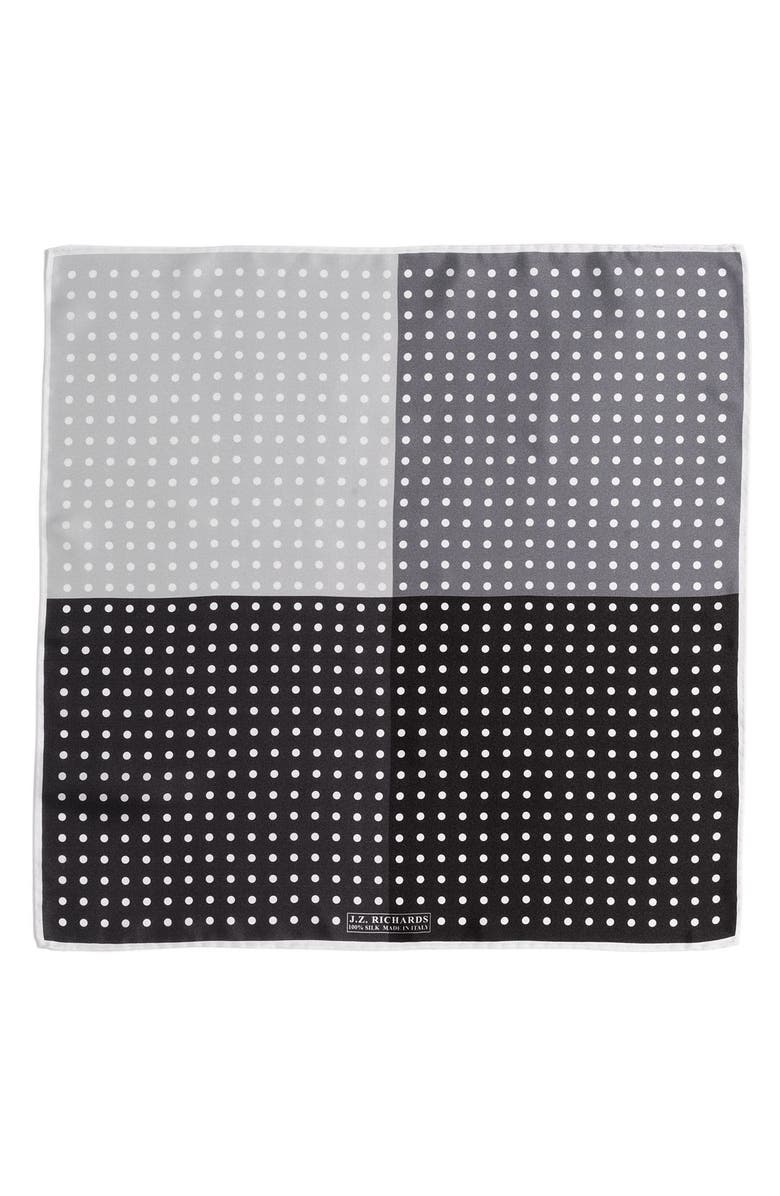 J.Z. RICHARDS Polka Dot Pocket Square, Main, color, BLACK