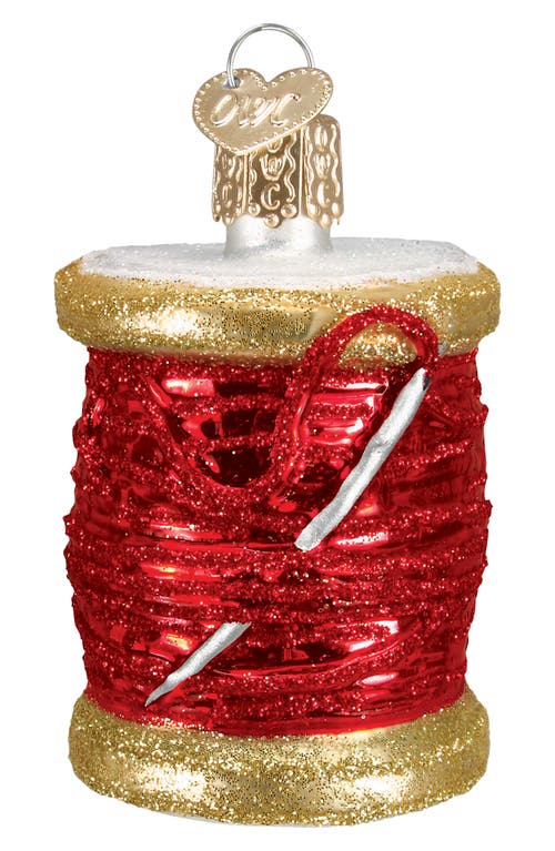 Old World Christmas Red Spool of Thread Ornament in Red/Gold 