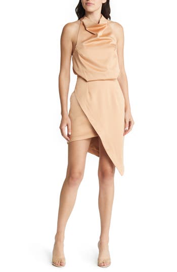 elliatt camo asymmetric satin cocktail dress ELLIATT Camo Asymmetric Satin Cocktail Dress in Khaki Size X-Small