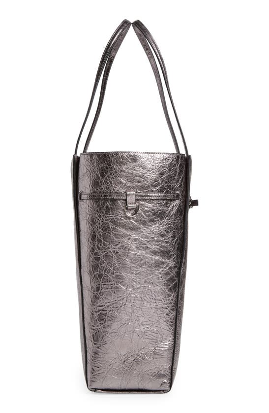 Shop Givenchy Medium Voyou Metallic Leather North/south Tote In Silvery Grey