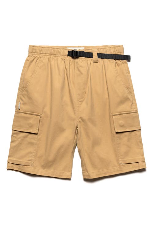Belted Stretch Cotton Cargo Shorts in Tan