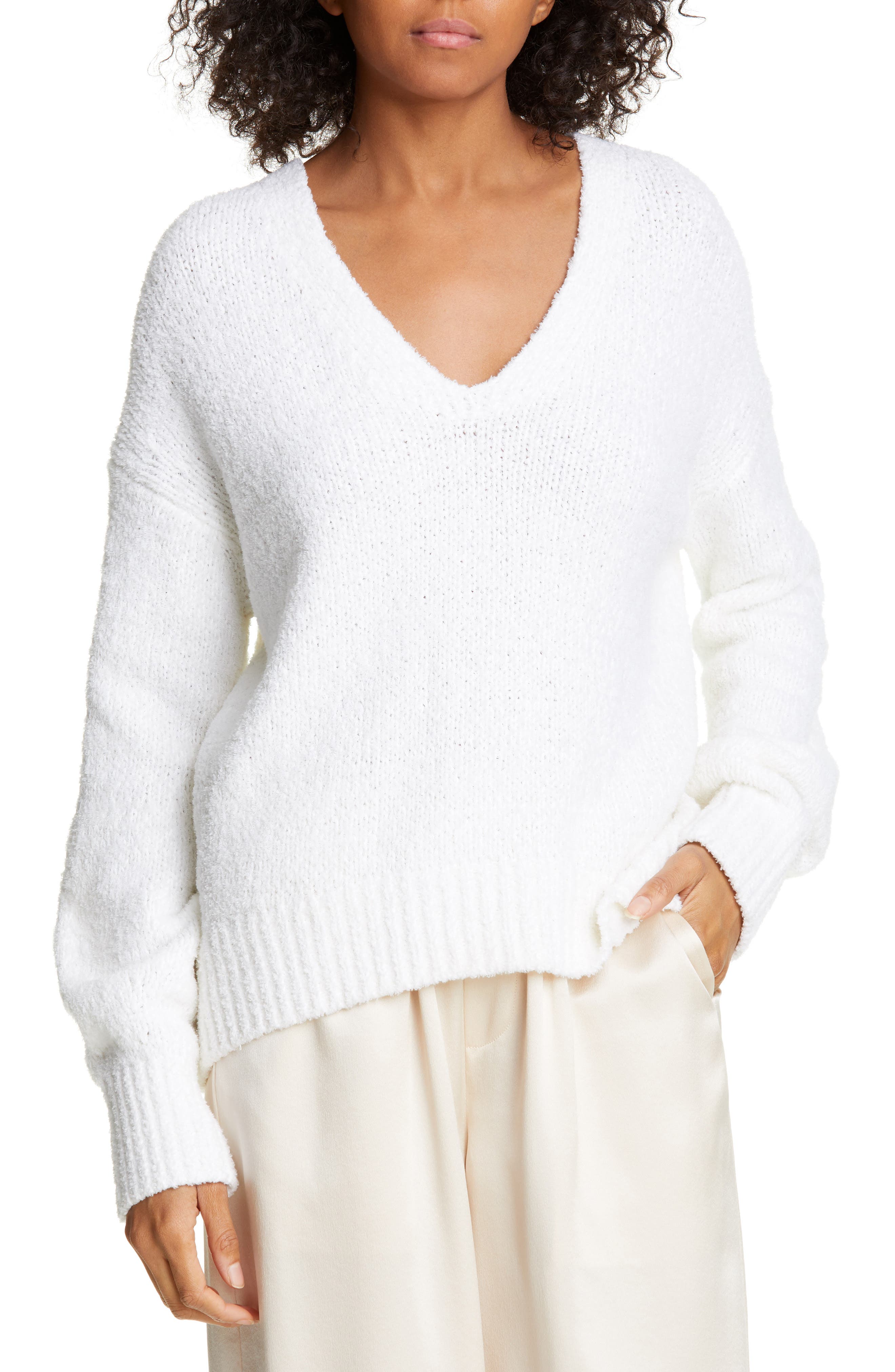 white v neck sweater women's
