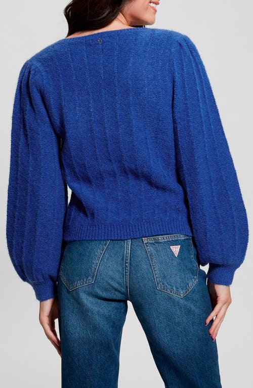 Shop Guess Madeline Pointelle Detail Sweater In Surfing Blue