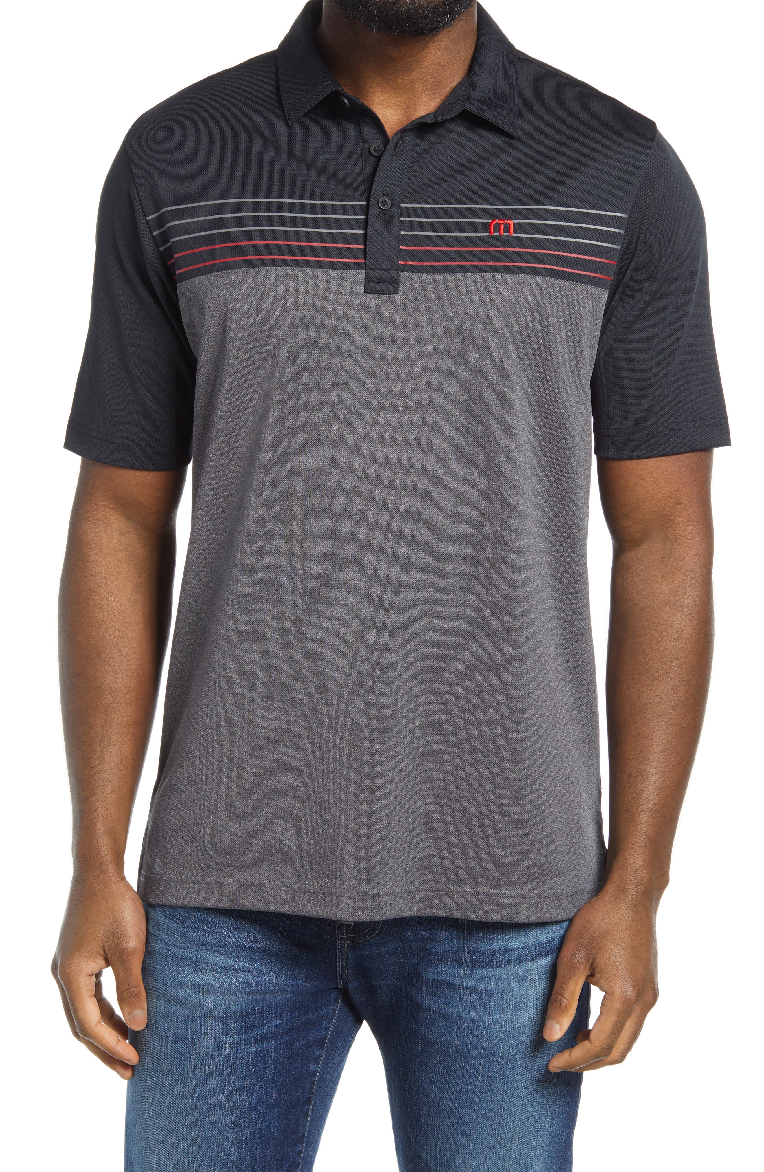 Travis Mathew Cainsville Colorblock Polo In Black
