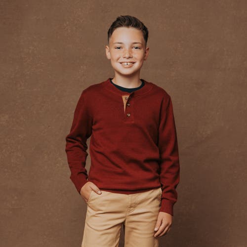 Shop Hope & Henry Boys' Organic Sweater Henley With Elbow Patches, Kids In Oxblood