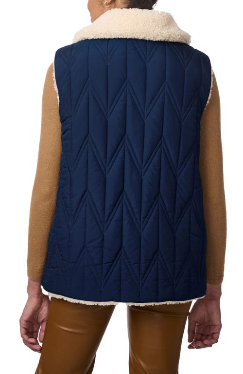 Shop Bernardo Chevron Quilted Faux Shearling Lined Recycled Polyester Reversible Vest In Navy