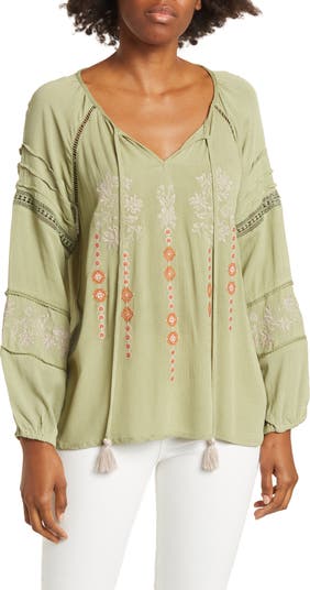 Embroidered-Sleeve Tunic Top