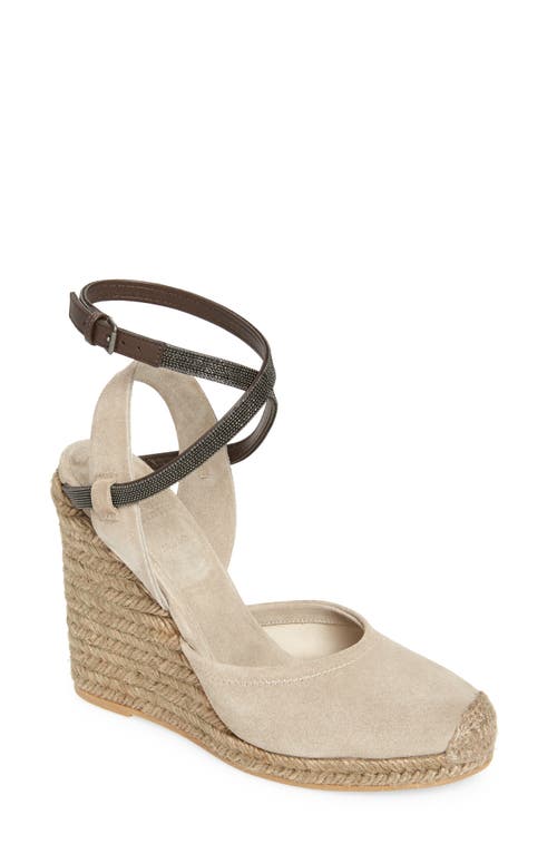 Brunello Cucinelli Monili Trim Espadrille Wedge Sandal In Ice