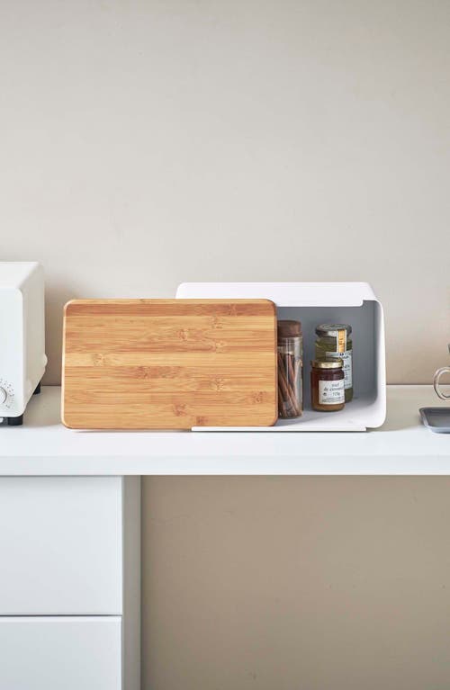 Yamazaki Breadbox With Bamboo Cutting Board In White