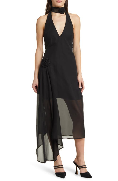 Cleo Halter Chiffon Dress in Black