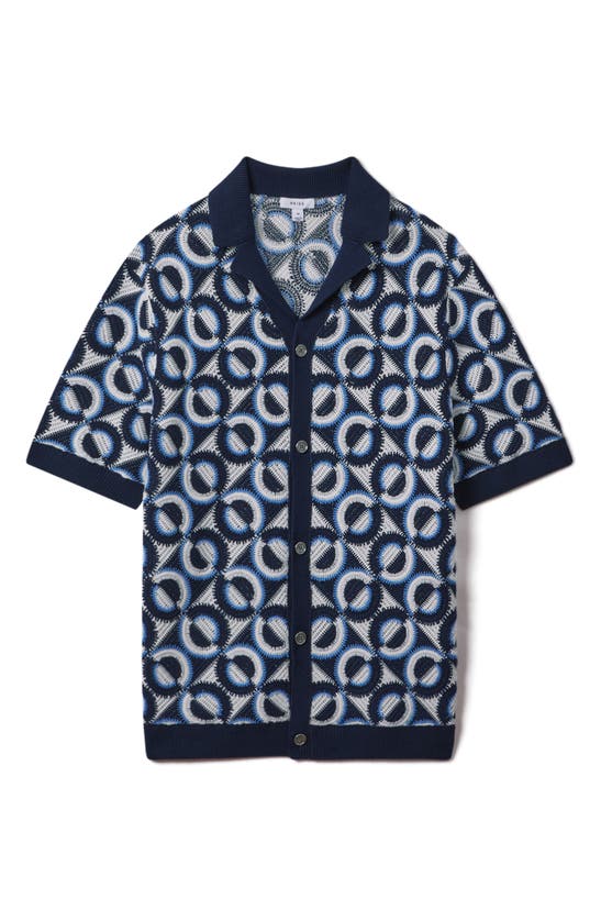 Reiss Navy Frenchie Crochet Cuban Collar Shirt In Navy