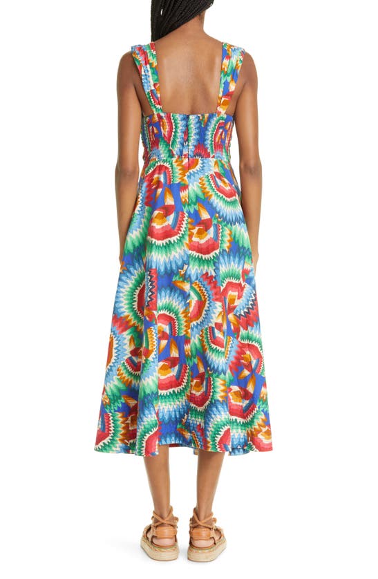 Farm Rio Chevron Toucans Twisted-bust Smocked Midi Dress In Chevron 